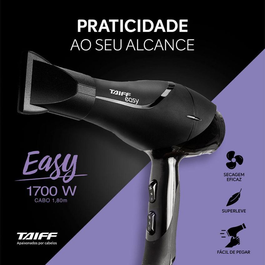 Secador De Cabelo Easy 1700w Motor Ac 1 Temperatura Taiff Multicolorido 220v - imagem 2