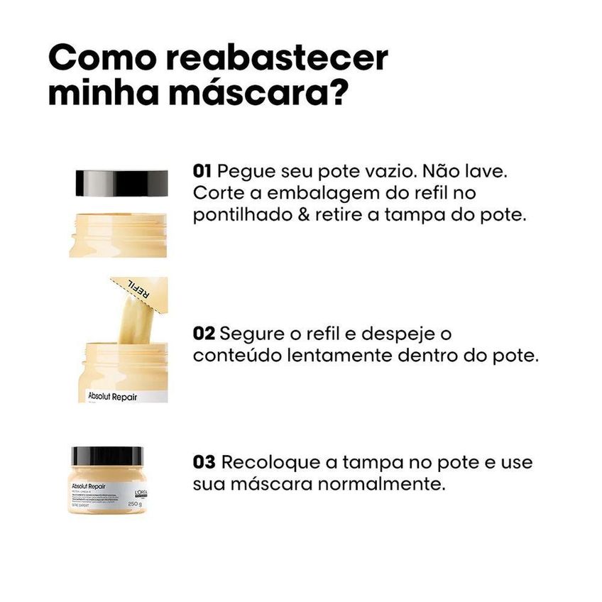 Kit De Tratamento Capilar Absolut Repair Máscara Extra Refil Reconstrução Intensa 250g E 200g - imagem 2