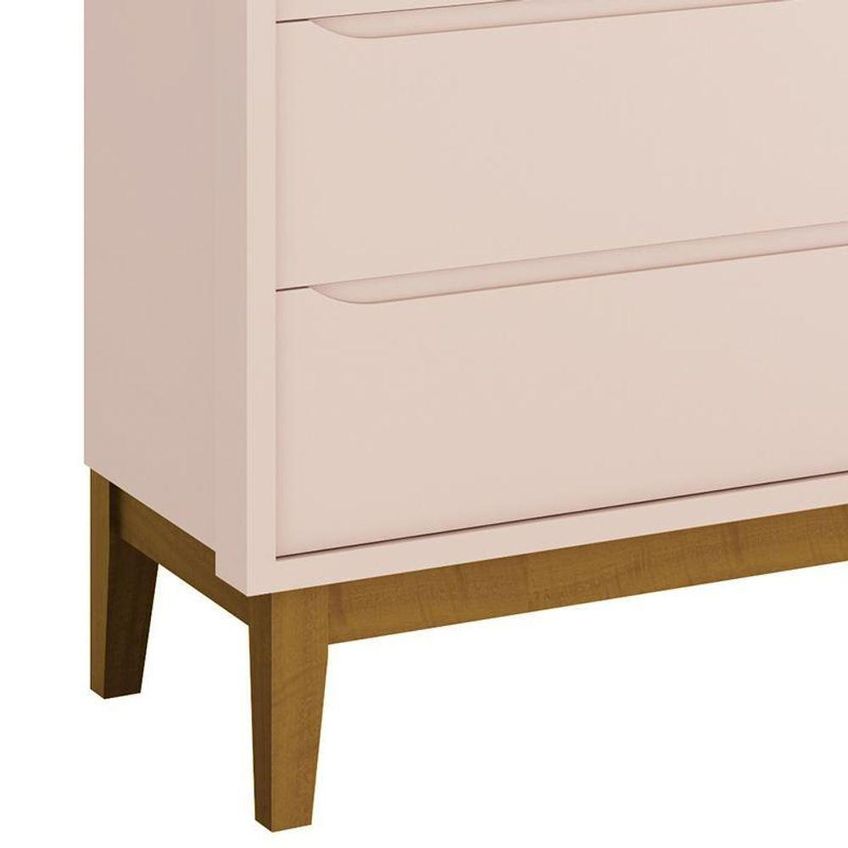 Jogo De Quarto Infantil Cômoda E Berço Classic MDF Rosa Fosco Com Pés Amadeirado Reller Móveis - imagem 2