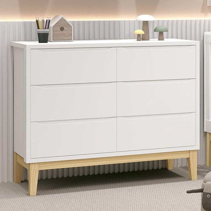 Cômoda Infantil Classic 6 Gavetas Com Corrediças Telescópicas Branco Fosco Reller Móveis - imagem 4