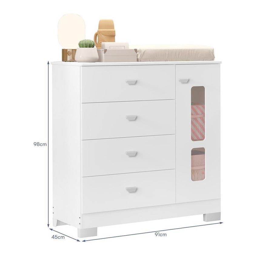 Cômoda Infantil New Katatau 4 Gavetas MDF Puxador em PVC Branco Brilho - imagem 2