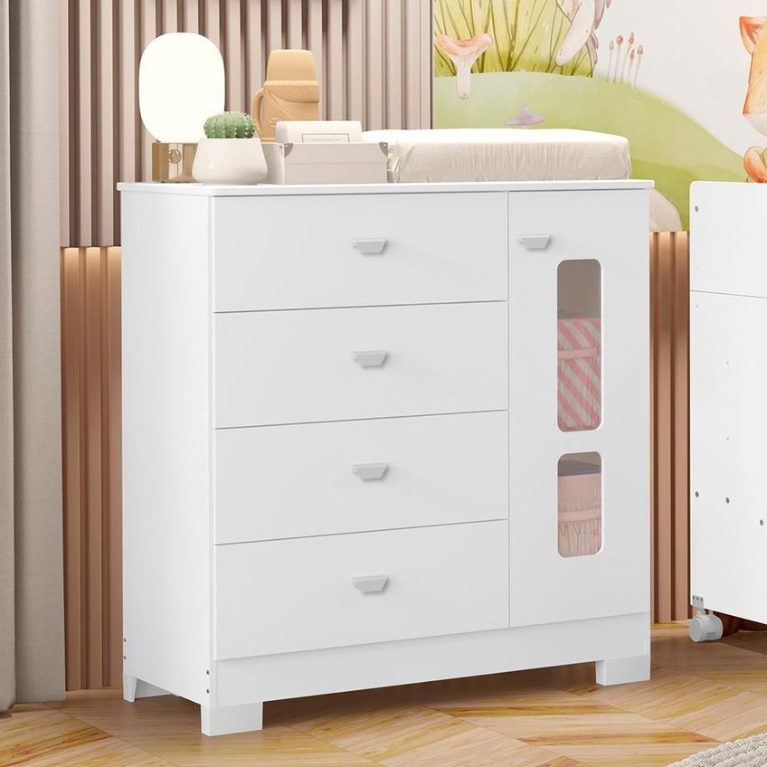 Cômoda Infantil New Katatau 4 Gavetas MDF Puxador em PVC Branco Brilho - imagem 3