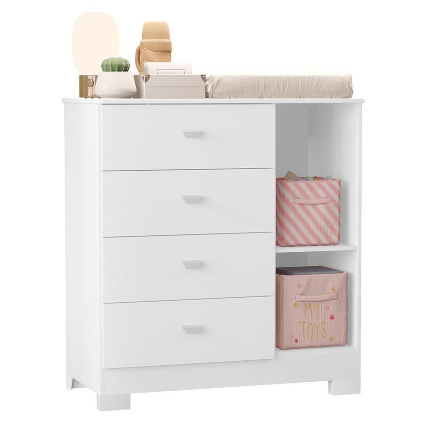 Cômoda Infantil New Katatau 4 Gavetas MDF Puxador em PVC Branco Brilho - imagem 4