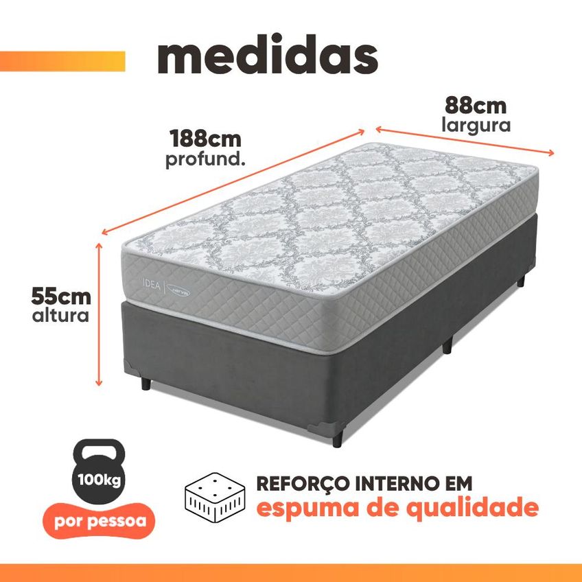 Cama Box Solteiro Double Face 100% D33 Edén 88x188x55cm Herval Até - Suporta Até 100kg - imagem 3