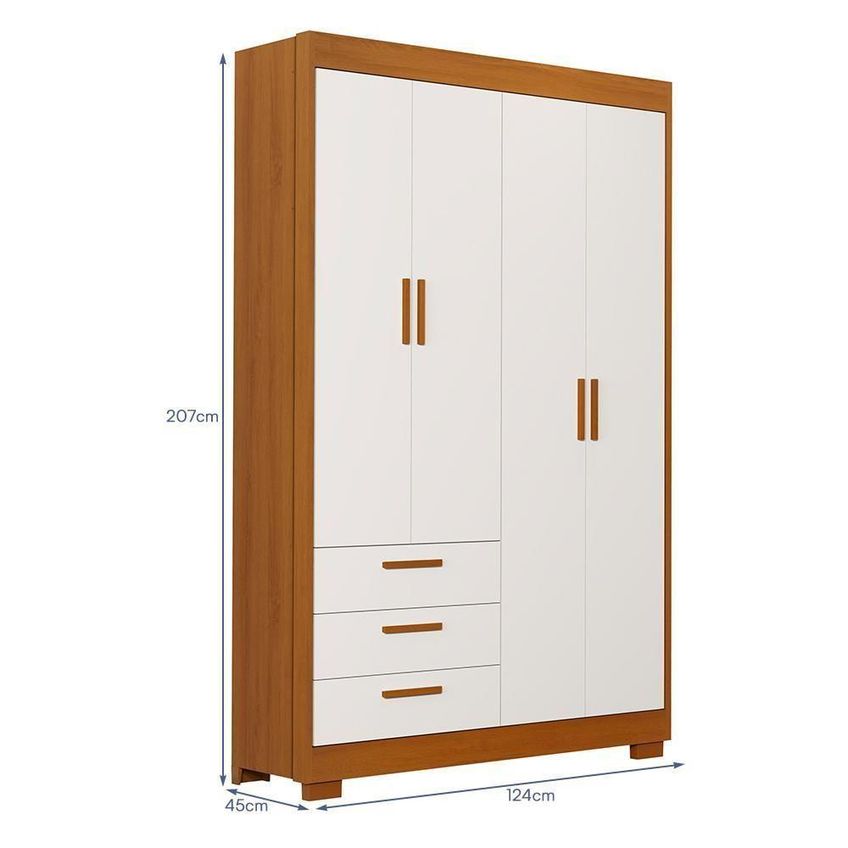 Guarda Roupa Infantil Zaki 4 Portas De Bater 3 Gavetas MDF Branco Fosco Savana - imagem 2
