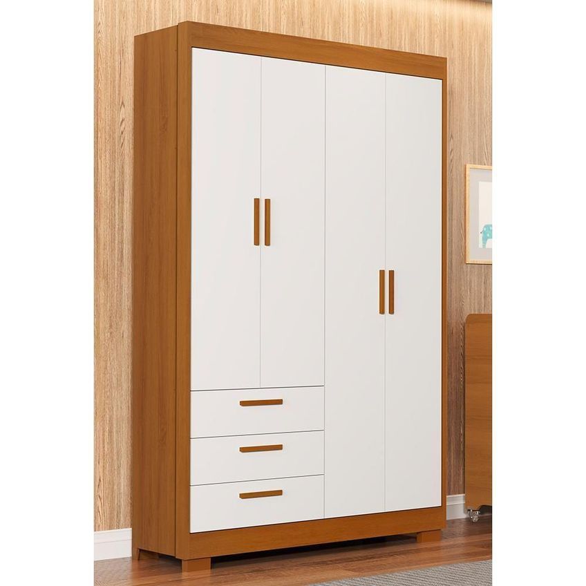 Guarda Roupa Infantil Zaki 4 Portas De Bater 3 Gavetas MDF Branco Fosco Savana - imagem 3