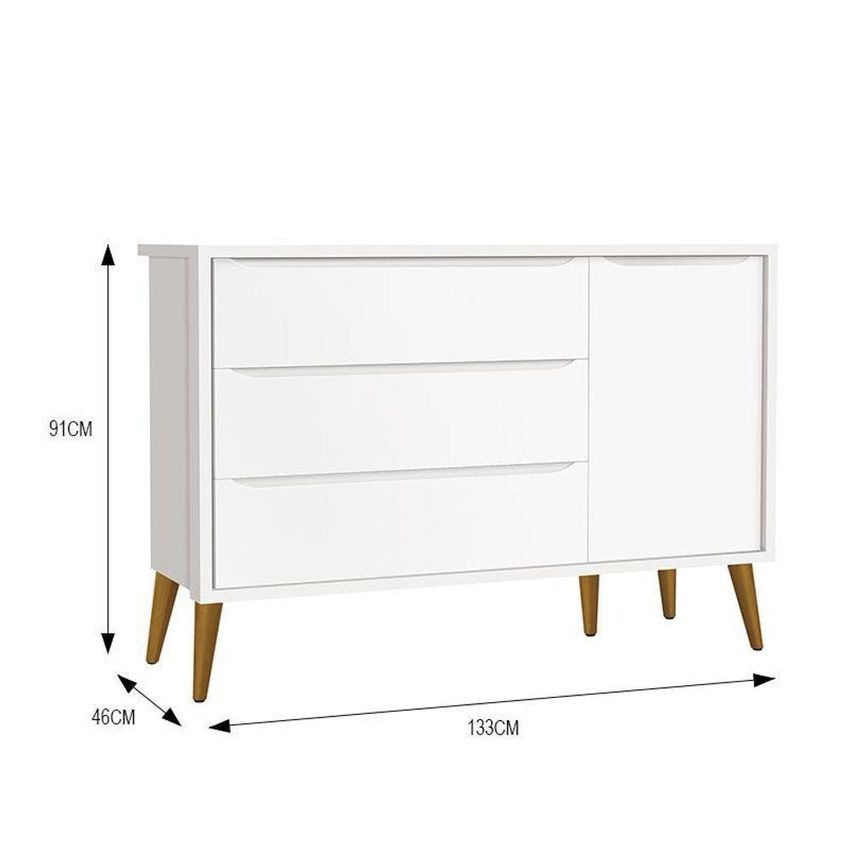 Cômoda Infantil Theo Retrô 3 Gavetas MDF Puxador Embutido Branco Fosco Reller Móveis - imagem 3