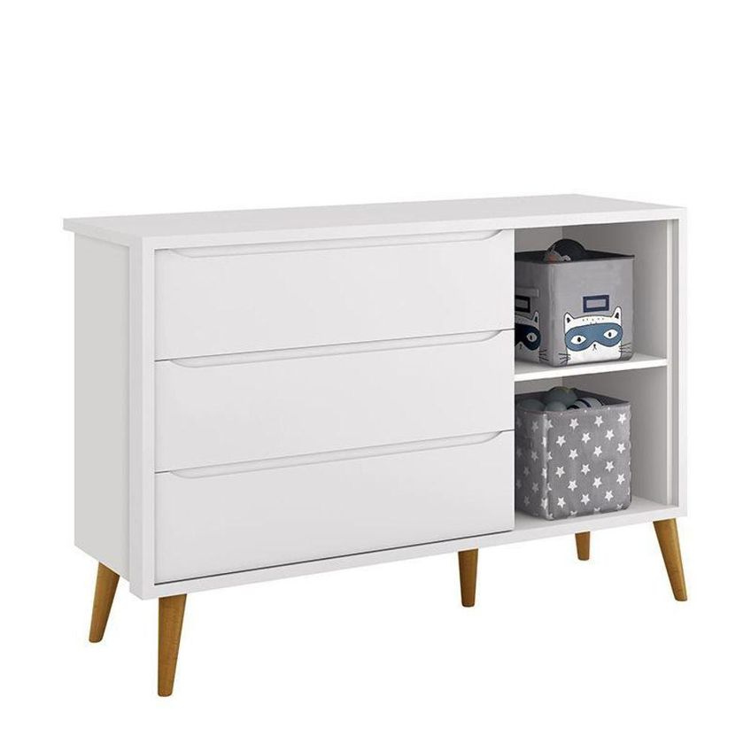Cômoda Infantil Theo Retrô 3 Gavetas MDF Puxador Embutido Branco Fosco Reller Móveis - imagem 4