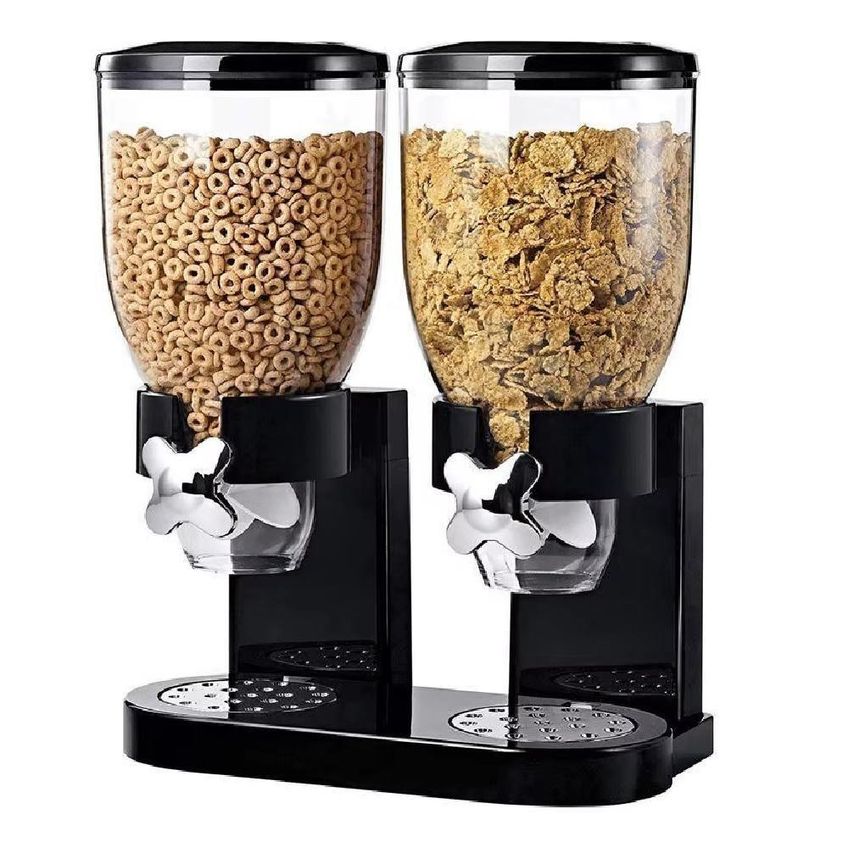 Porta Cereais Mantimentos Duplo Dispenser Alimentos Acrílico Plástico Durável Cozinha Preto Yeet - imagem 2
