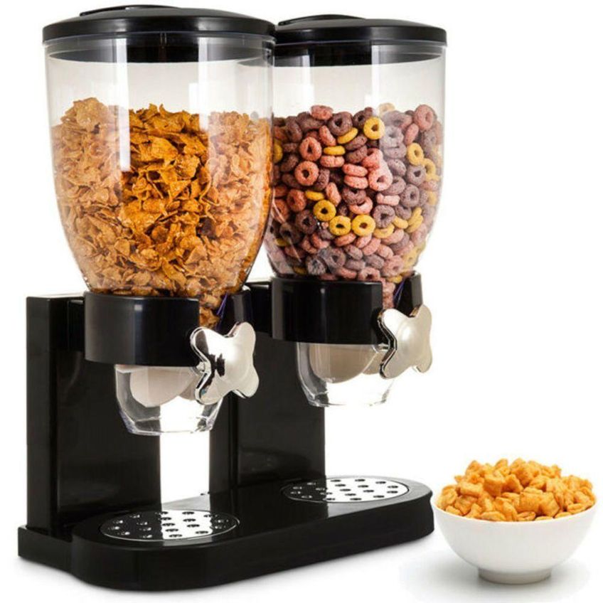 Porta Cereais Mantimentos Duplo Dispenser Alimentos Acrílico Plástico Durável Cozinha Preto Yeet - imagem 4