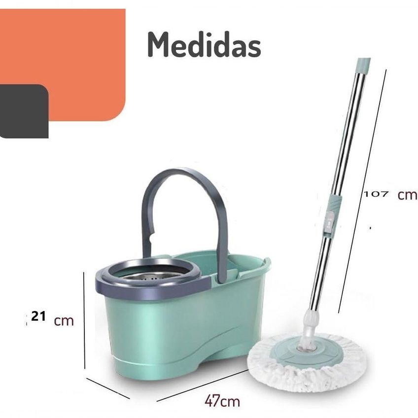 Mop Esfregao 360 Giratorio Cesto 12l Rodo Vassoura 2em1 Com Sistema De Centrifugacao Plastico - imagem 2