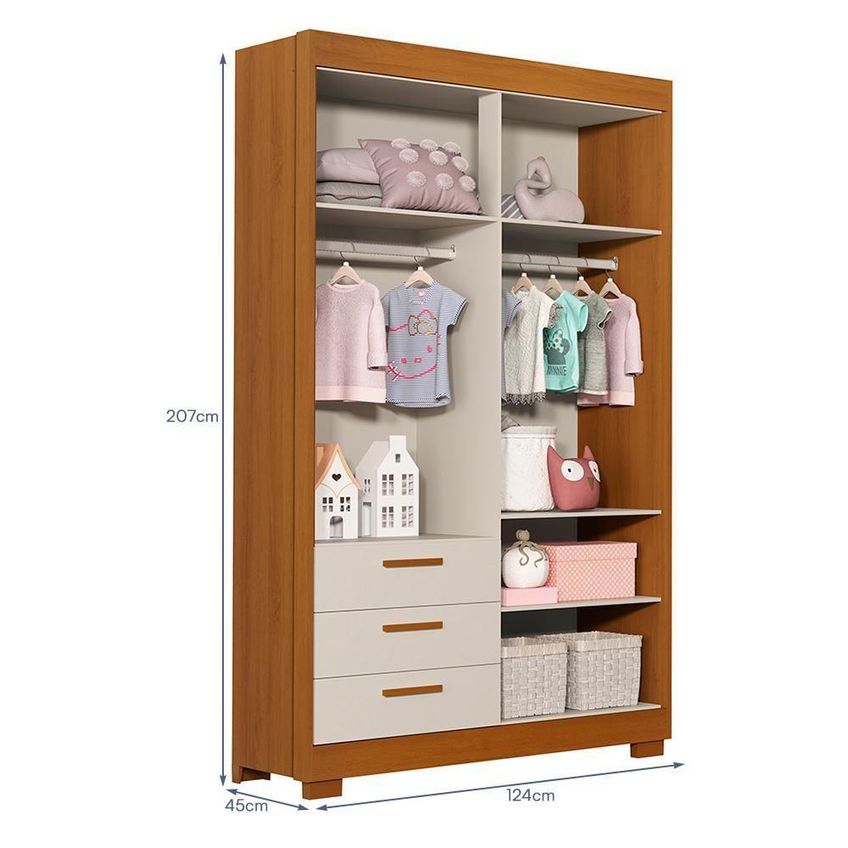 Conjunto De Quarto Zaki 4 Portas 3 Gavetas MDF Bege Reller Móveis - imagem 5