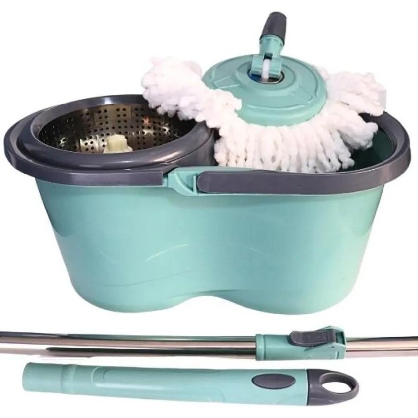 Mop Esfregao 360 Giratorio Cesto 12l Rodo Vassoura 2em1 Com Sistema De Centrifugacao Plastico - imagem 5