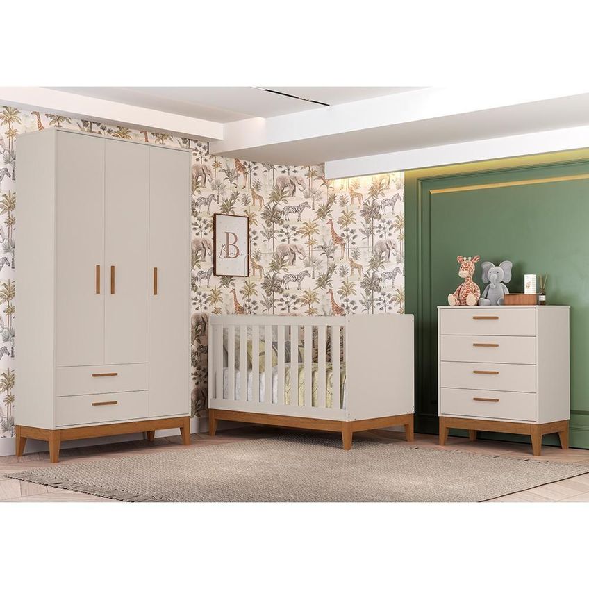Conjunto De Quarto Flip 3 Portas 4 Gavetas MDF Areia Fosco Reller Móveis - imagem 4