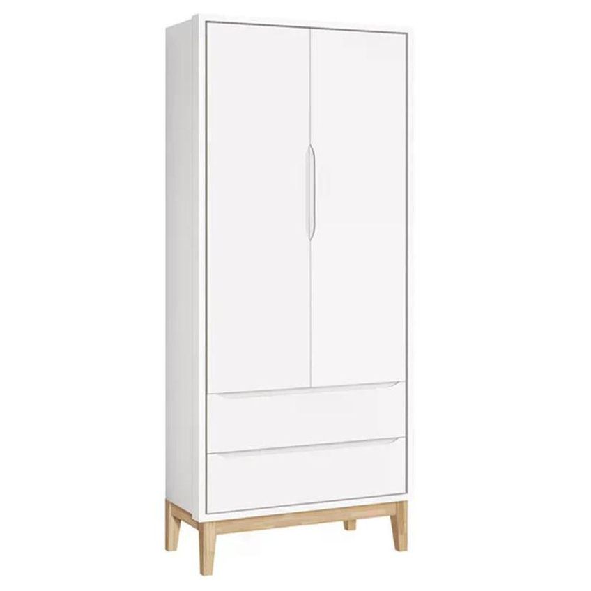Jogo De Quarto Guarda Roupa 2 Portas E Berço Americano Classic MDF Branco Fosco Com Pés Em Madeira - imagem 2