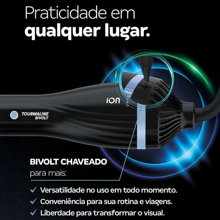 Escova Secadora Tourmaline Oval E Raquete 1200w Azul Taiff Bivolt - imagem 3