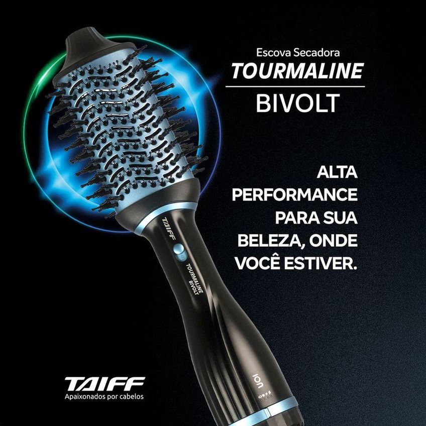 Escova Secadora Tourmaline Oval E Raquete 1200w Azul Taiff Bivolt - imagem 4