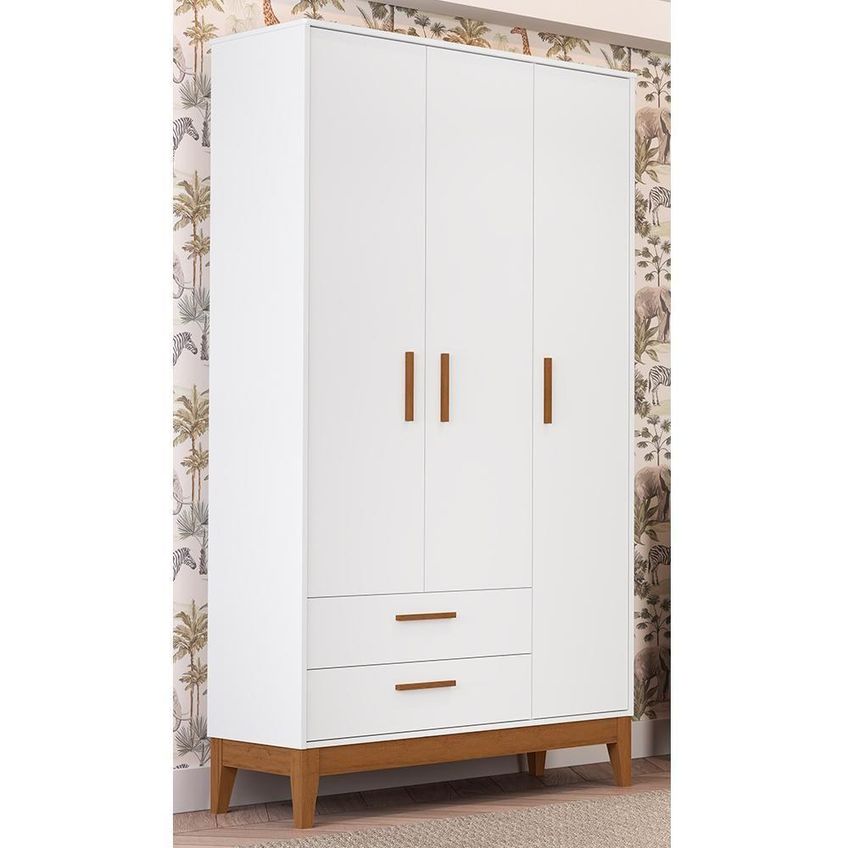 Guarda Roupa Infantil Flip 3 Portas 2 Gavetas MDF Branco Fosco Reller Móveis - imagem 5