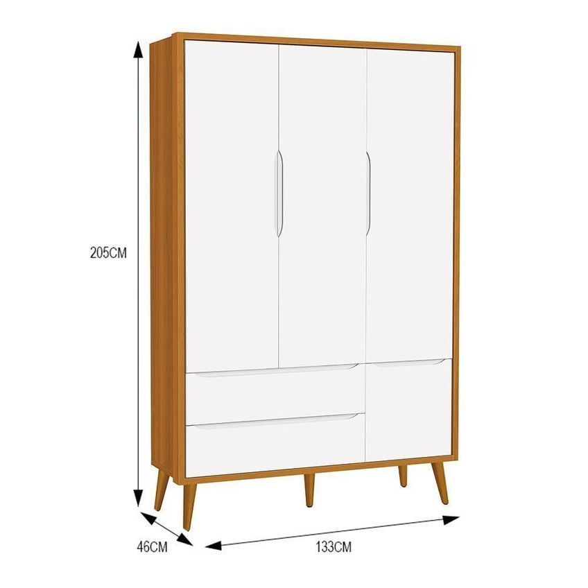 Guarda Roupa Infantil Theo Retrô 3 Portas De Bater 2 Gavetas MDF Branco-Savana Reller Móveis - imagem 3