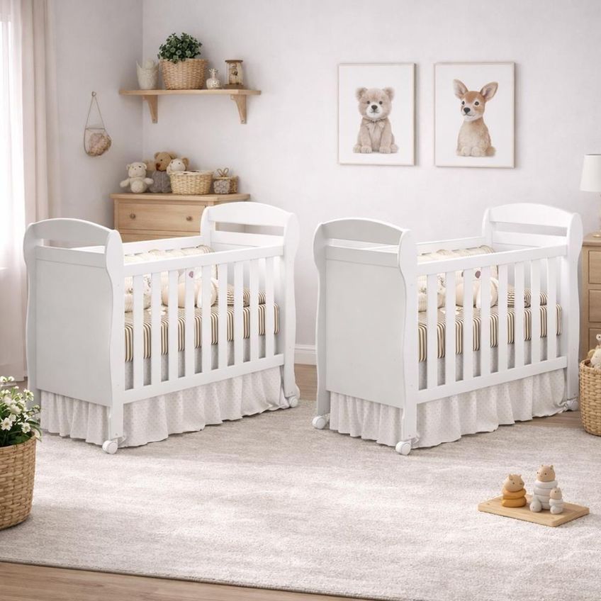Kit Gêmeos Berço Mini Cama Danny Com Colchões Supreme Branco Fosco - imagem 3