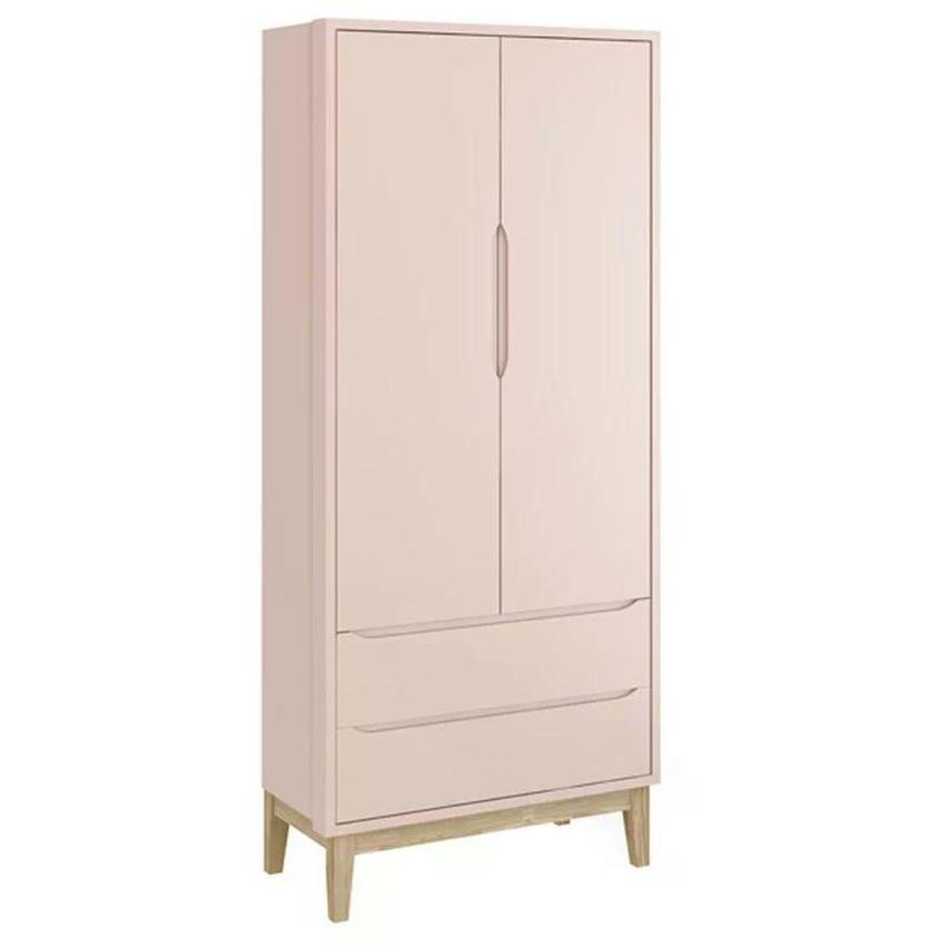 Conjunto De Quarto Classic 2 Portas Giratória 2 Gavetas MDF Pés Madeira Natural Rosa Reller Móveis - imagem 4