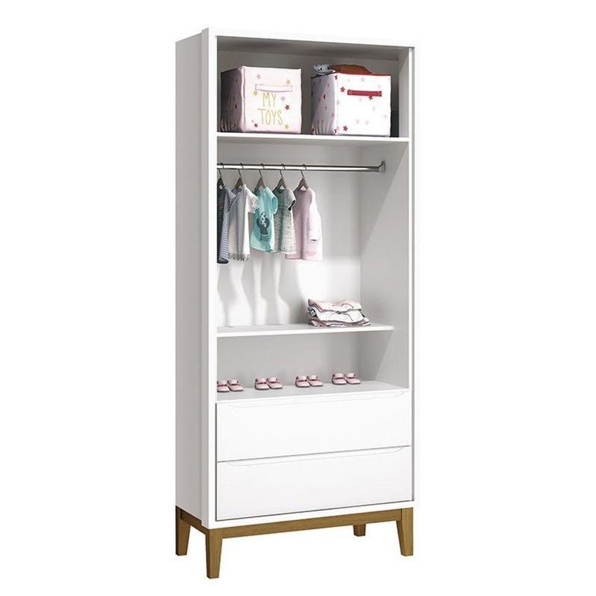 Guarda Roupa Infantil Classic 2 Portas De Bater 2 Gavetas MDF Branco Fosco Reller Móveis 90cm - imagem 2