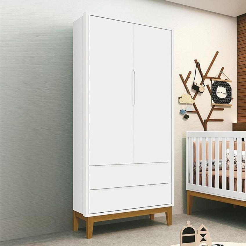 Guarda Roupa Infantil Classic 2 Portas De Bater 2 Gavetas MDF Branco Fosco Reller Móveis 90cm - imagem 3