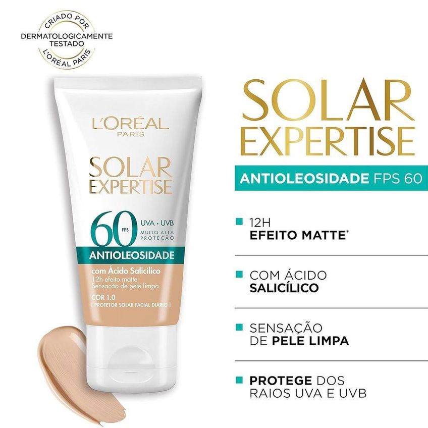 Protetor Facial Solar Expertise Antioleosidade FPS60 Bege L'Oréal Paris 40g - imagem 2