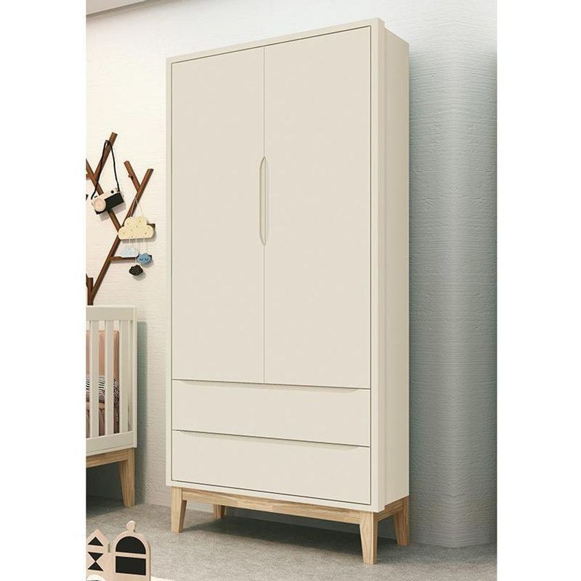 Guarda Roupa Infantil Classic 2 Portas De Bater 2 Gavetas MDF Areia Fosco Reller Móveis - imagem 3