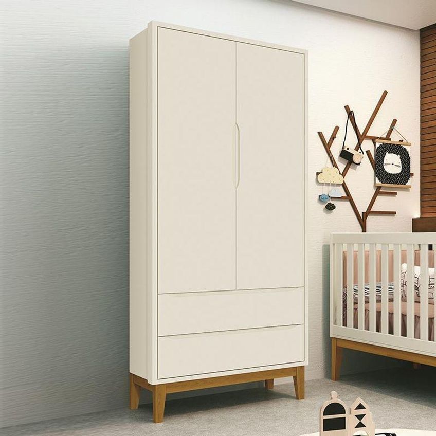 Guarda Roupa Infantil Classic 2 Portas De Bater 2 Gavetas MDF Areia Fosco Reller Móveis - imagem 2