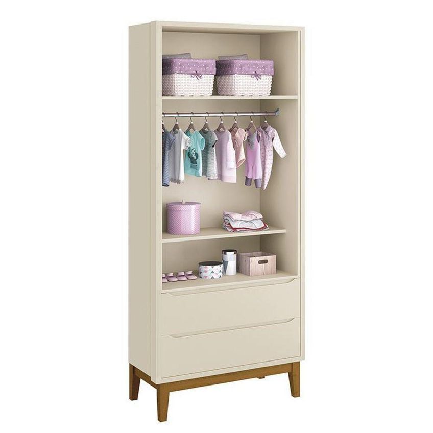 Guarda Roupa Infantil Classic 2 Portas De Bater 2 Gavetas MDF Areia Fosco Reller Móveis - imagem 4
