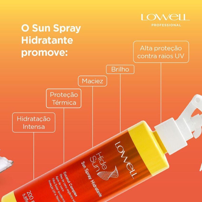 Kit De Cuidados Com Cabelo Hide Sun Shampoo E Spray Hidratante 240ml E 200ml Lowell - imagem 2