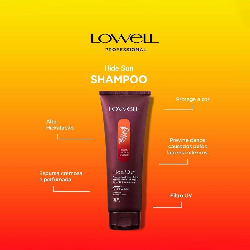 Kit De Cuidados Com Cabelo Hide Sun Shampoo E Spray Hidratante 240ml E 200ml Lowell - imagem 4