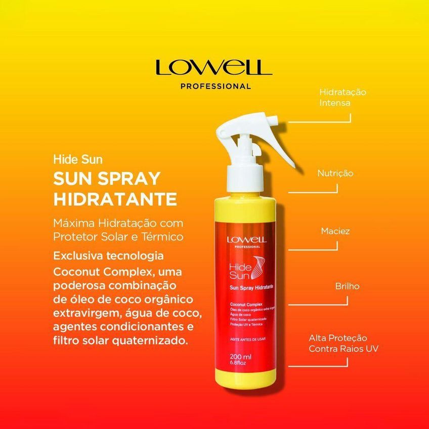 Kit De Cuidados Com Cabelo Hide Sun Shampoo E Spray Hidratante 240ml E 200ml Lowell - imagem 5
