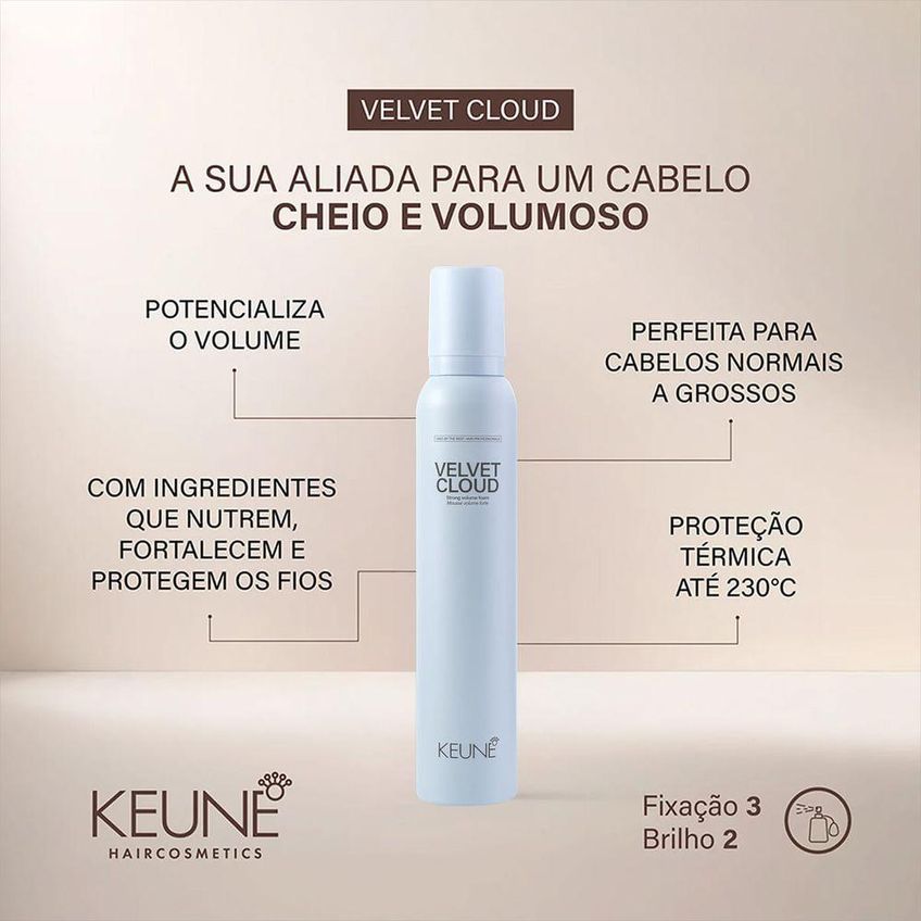 Mousse Volumador Velvet Cloud Fixação Forte 200ml Keune - imagem 4