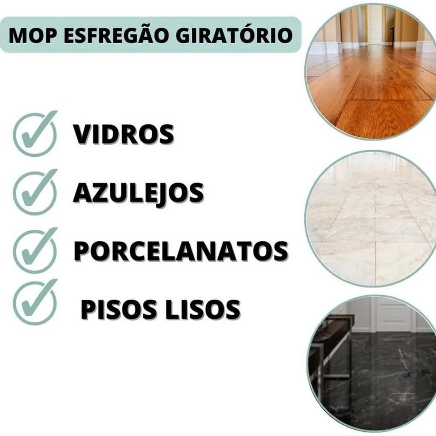 Mop Esfregao 360 Giratorio Cesto 12l Vassoura E Rodo 2em1 Limpeza Eficiente Com Sistema - imagem 4
