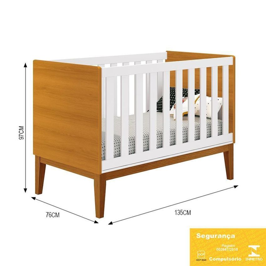 Jogo De Quarto Infantil Cômoda E Berço Classic MDF Branco-Savana Com Pés Amadeirado Reller Móveis - imagem 4