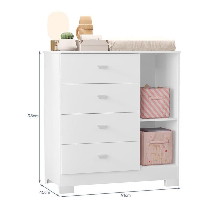 Dormitório Infantil New Katatau Guarda Roupa Cômoda Berço 2 Portas 3 Gavetas MDF Branco Fosco Reller - imagem 3