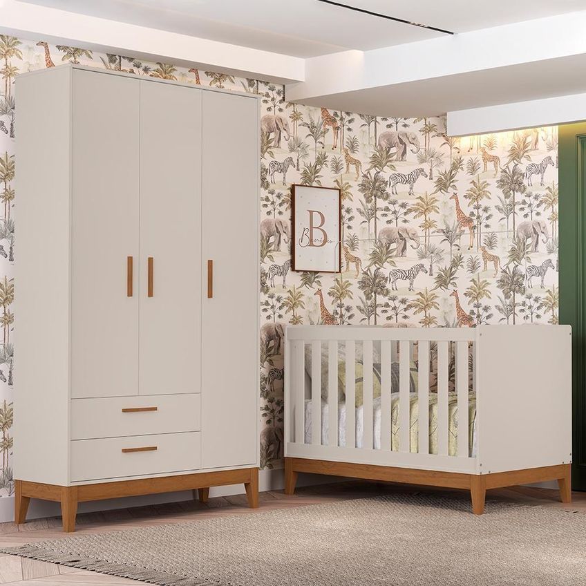 Jogo De Quarto Infantil Guarda Roupa E Berço Americano Flip Mdf Areia Fosco Reller Móveis - imagem 4