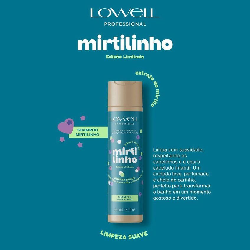 Kit De Cuidados Infantis Mirtilinho Duo Com Shampoo E Condicionador 240ml Lowell - imagem 2