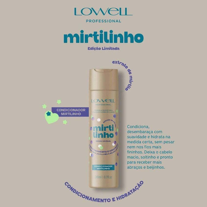 Kit De Cuidados Infantis Mirtilinho Duo Com Shampoo E Condicionador 240ml Lowell - imagem 3