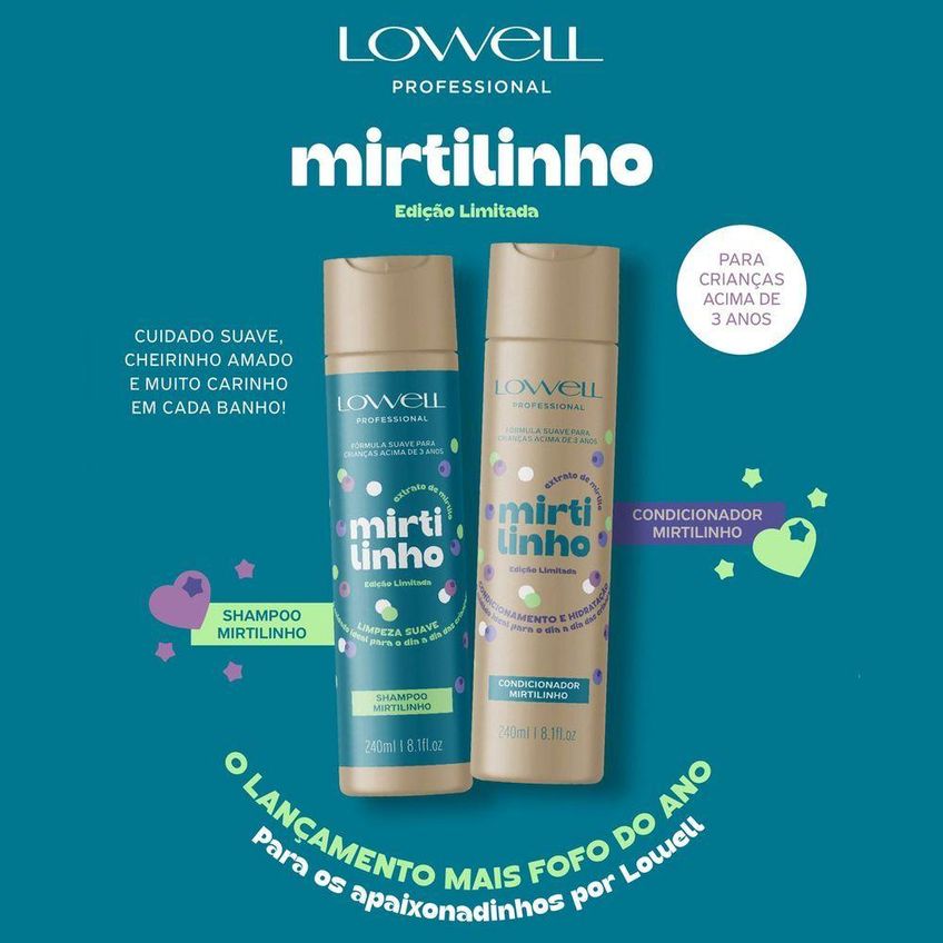 Kit De Cuidados Infantis Mirtilinho Duo Com Shampoo E Condicionador 240ml Lowell - imagem 4
