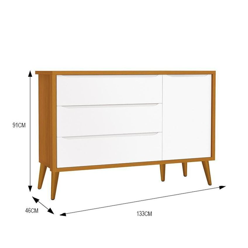 Cômoda Infantil Theo Retrô 3 Gavetas MDF Puxador Embutido Branco E Savana - imagem 4