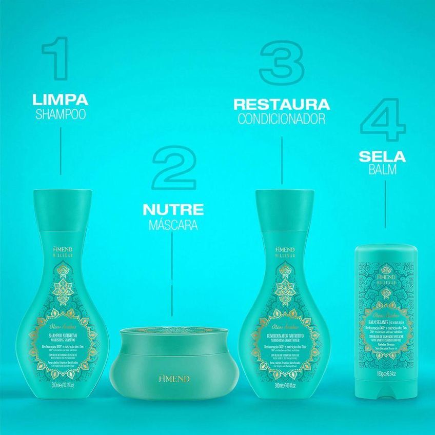 Leave-in Amend Millenar Óleos Árabes Balm Selante Nutrição E Brilho Sem Frizz 180g - imagem 3