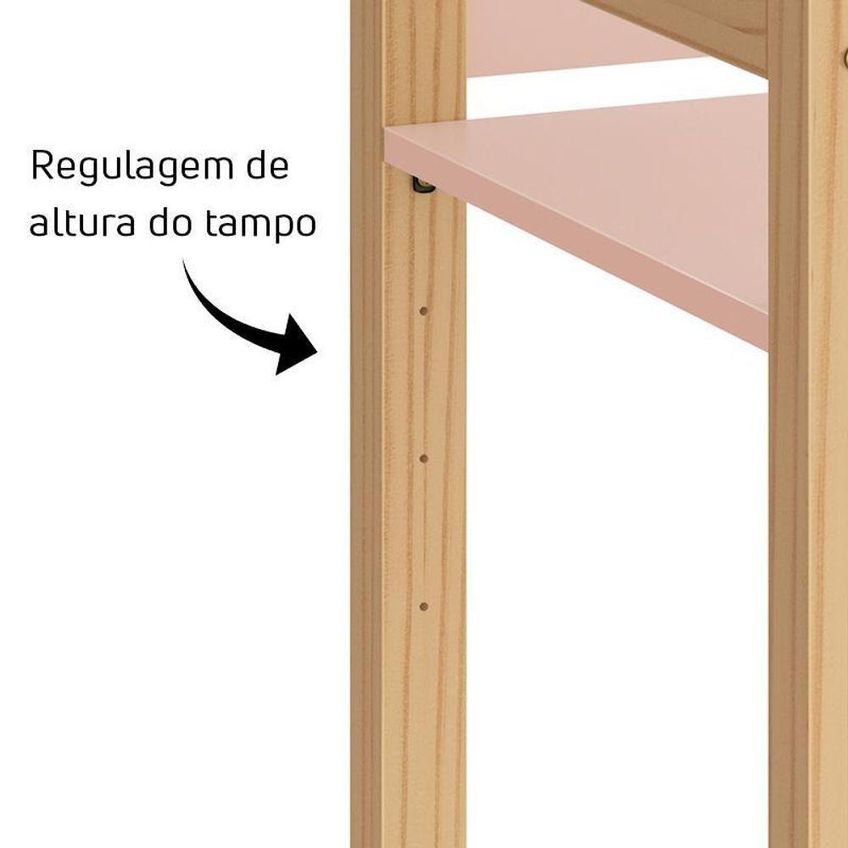Mesa Infantil Zoe Com Regulagem De Altura E 4 Posições De Tampo Rosa Fosco - Madeira Natural - imagem 4