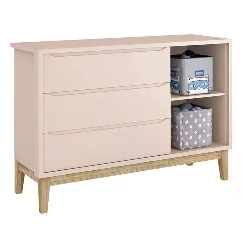Conjunto De Quarto Classic Guarda Roupa Cômoda Berço 2 Gavetas Mdf Puxador Embutido Rosa Reller - imagem 3