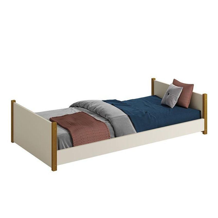 Cama Evolutiva Ravi Com Pés Amadeirado E 2 Kits Proteção Lateral MDF Areia Fosco Reller Móveis - imagem 2
