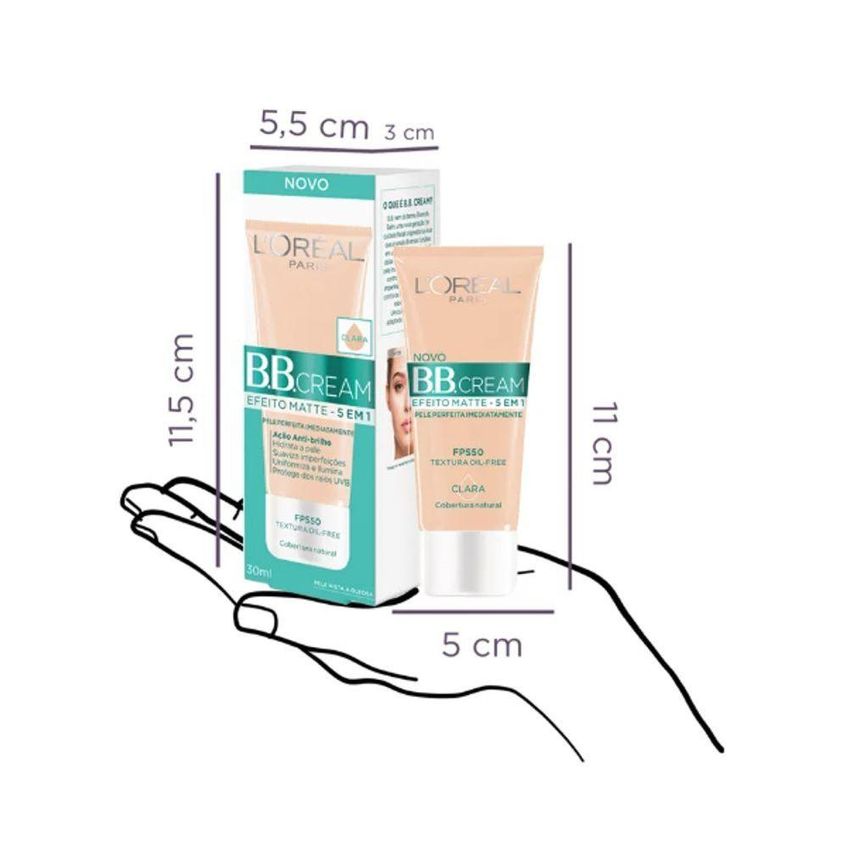 BB Cream 5 Em 1 Efeito Matte FPS 50 Clara Multicolorido L'Oréal Paris 30g - imagem 3