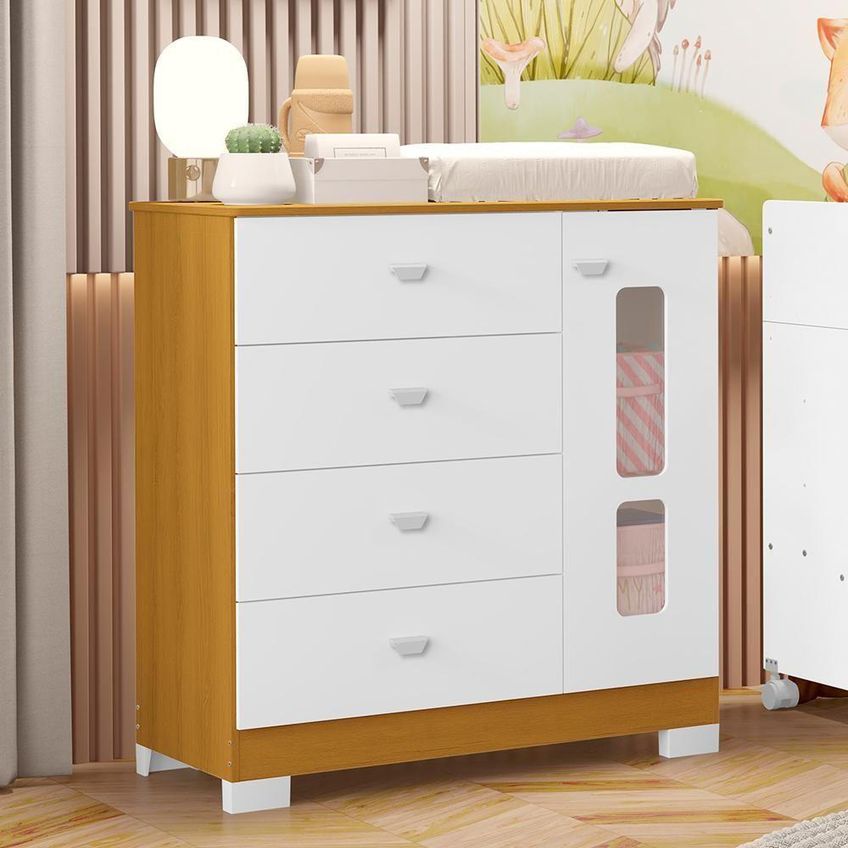 Cômoda Infantil New Katatau 1 Porta E 4 Gavetas Branco Fosco Savana Reller Móveis - imagem 3