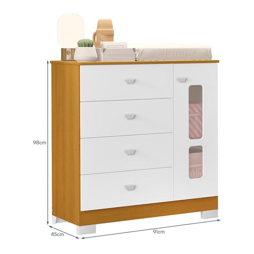 Cômoda Infantil New Katatau 1 Porta E 4 Gavetas Branco Fosco Savana Reller Móveis - imagem 4